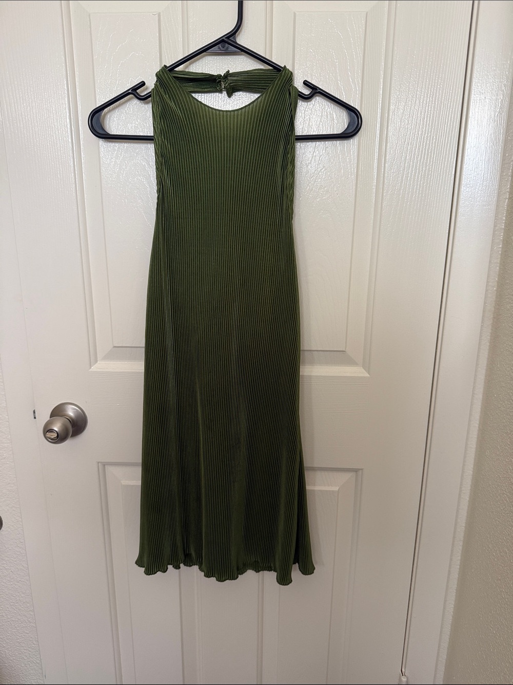 Olive Green Ribbed Halter Mini Dress